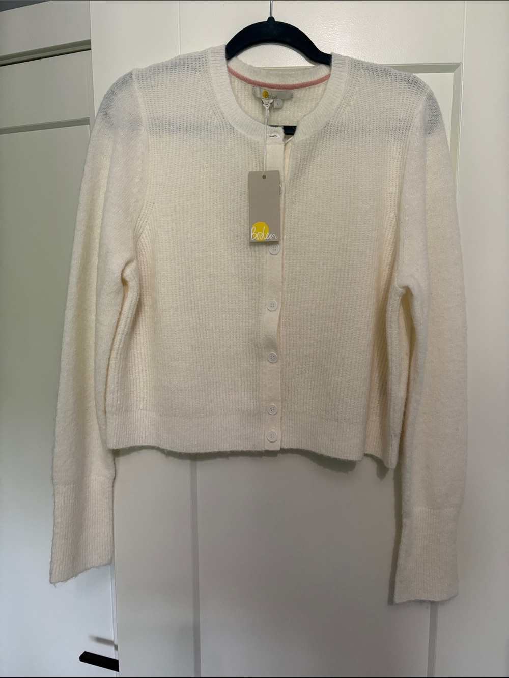 Boden Cream Button-Up Knit Cardigan